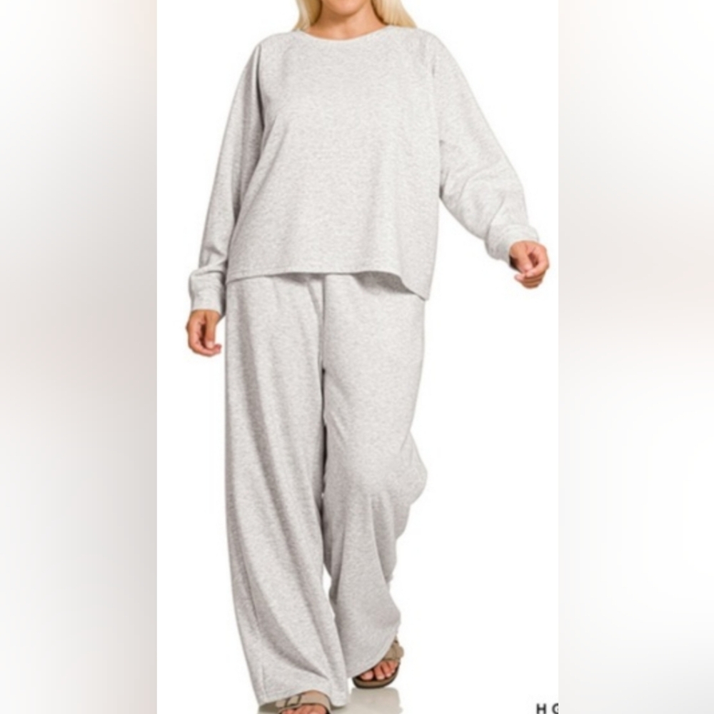 Heather Gray PLUS SCUBA CREWNECK PULLOVER & PANTS 2-PIECE SET NEW